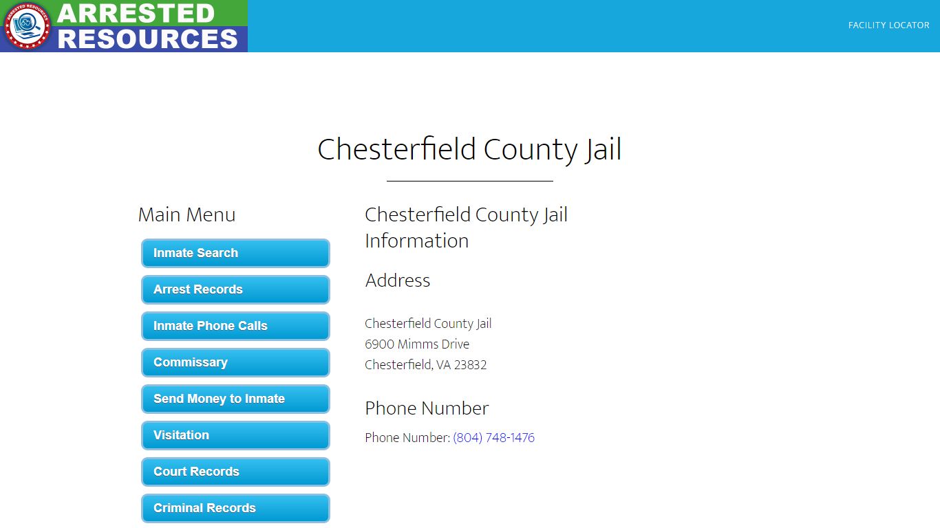 Chesterfield County Jail - Inmate Search - Chesterfield, VA